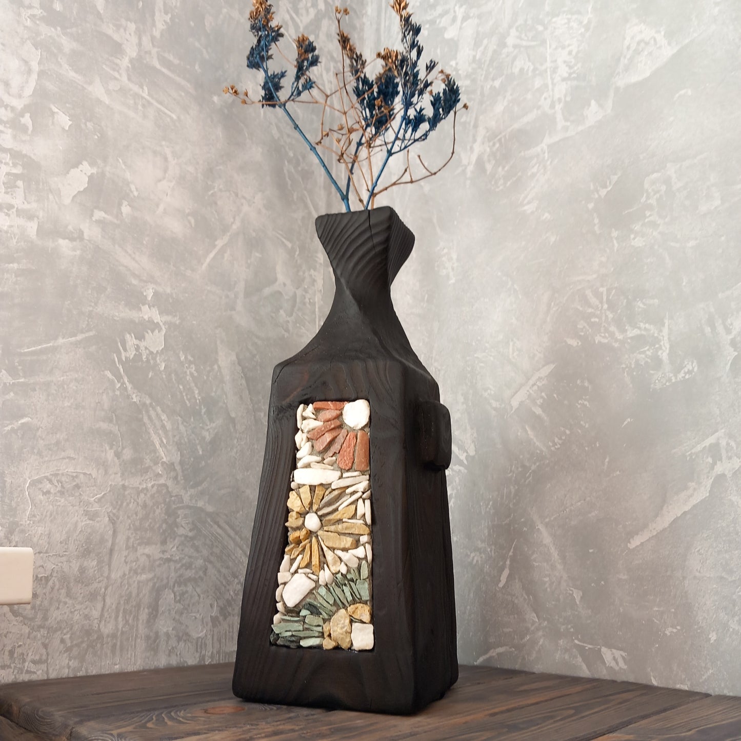 Black Twisted Mosaic Vase