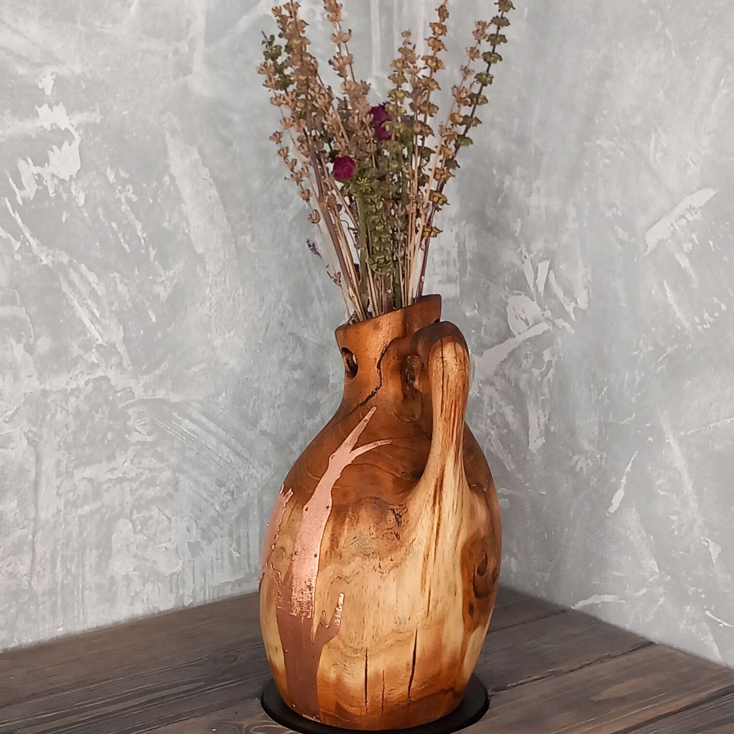Copper Owl Mulberry Wood Amphora Vase