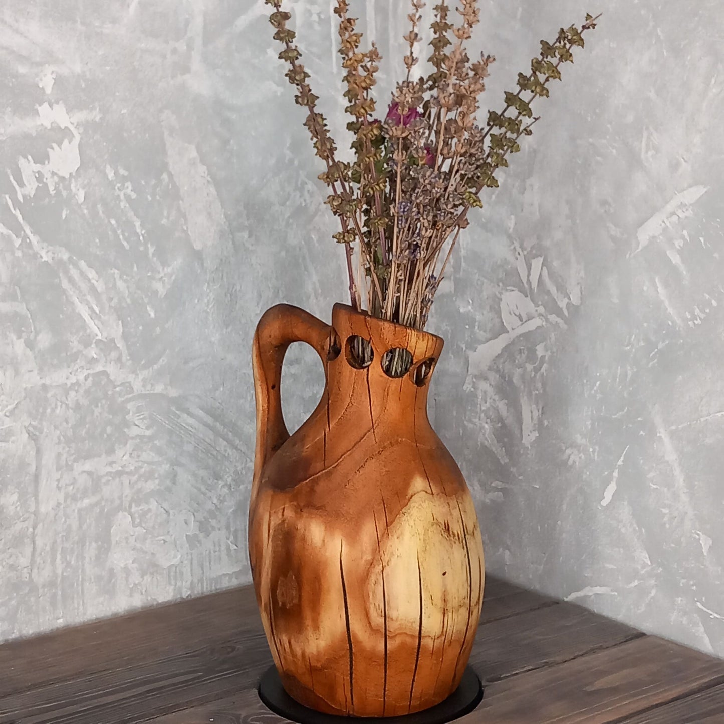 Copper Owl Mulberry Wood Amphora Vase