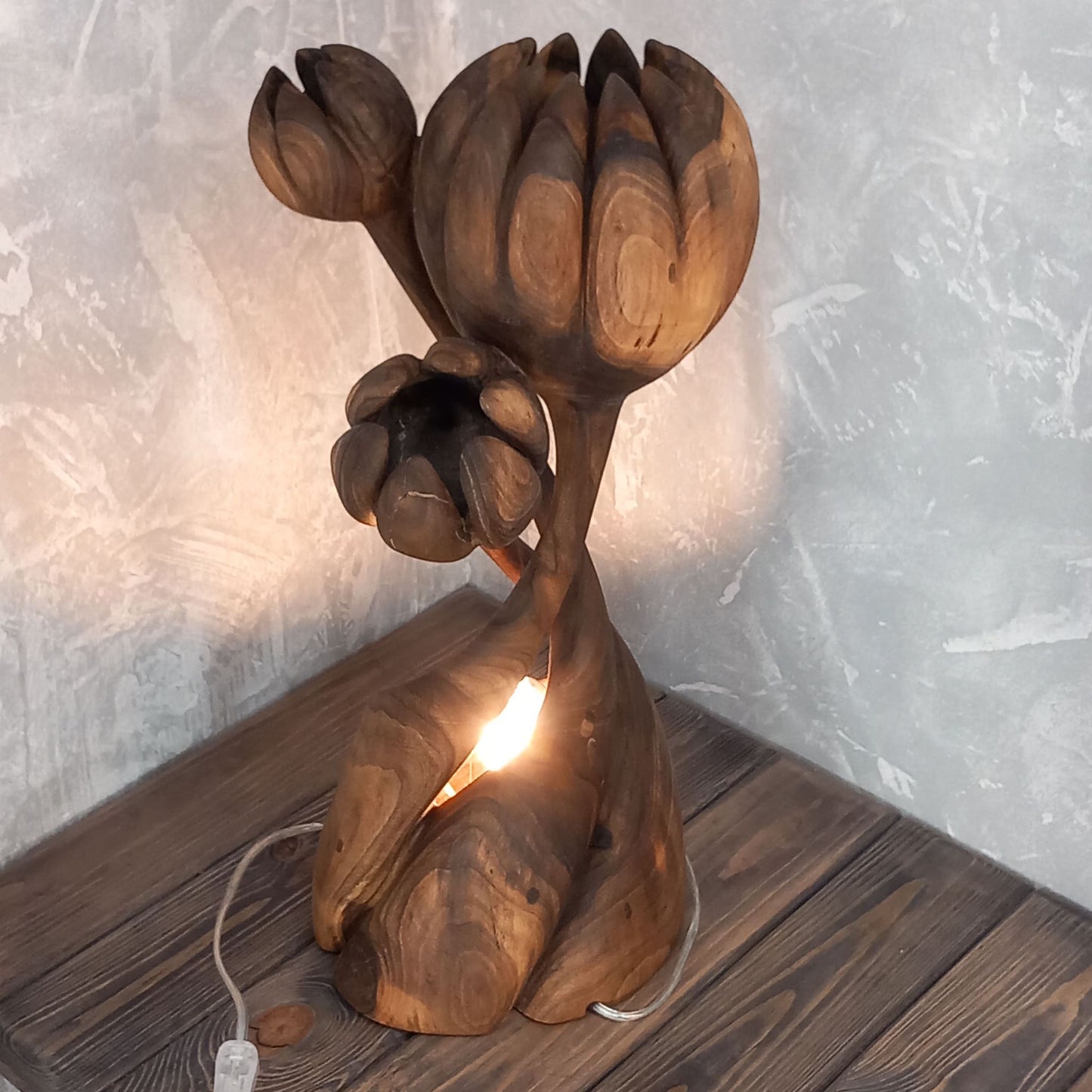 Elegant Wooden Nymphaea Sculptural Lamp