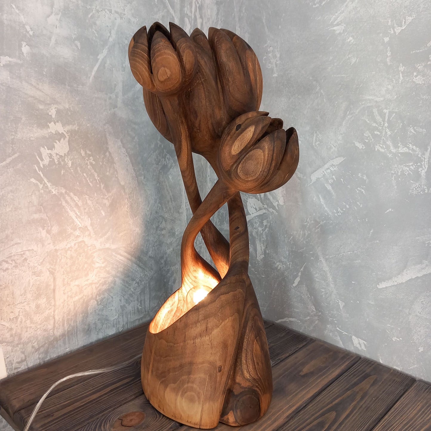 Elegant Wooden Nymphaea Sculptural Lamp