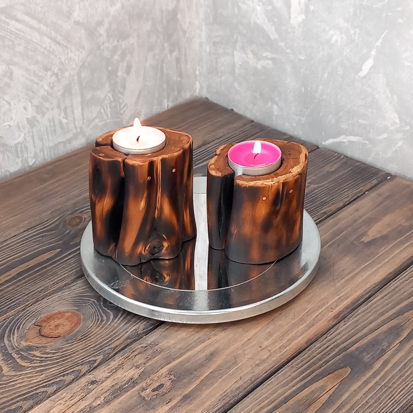 Set of 2 Lilac Wood Candle Holders