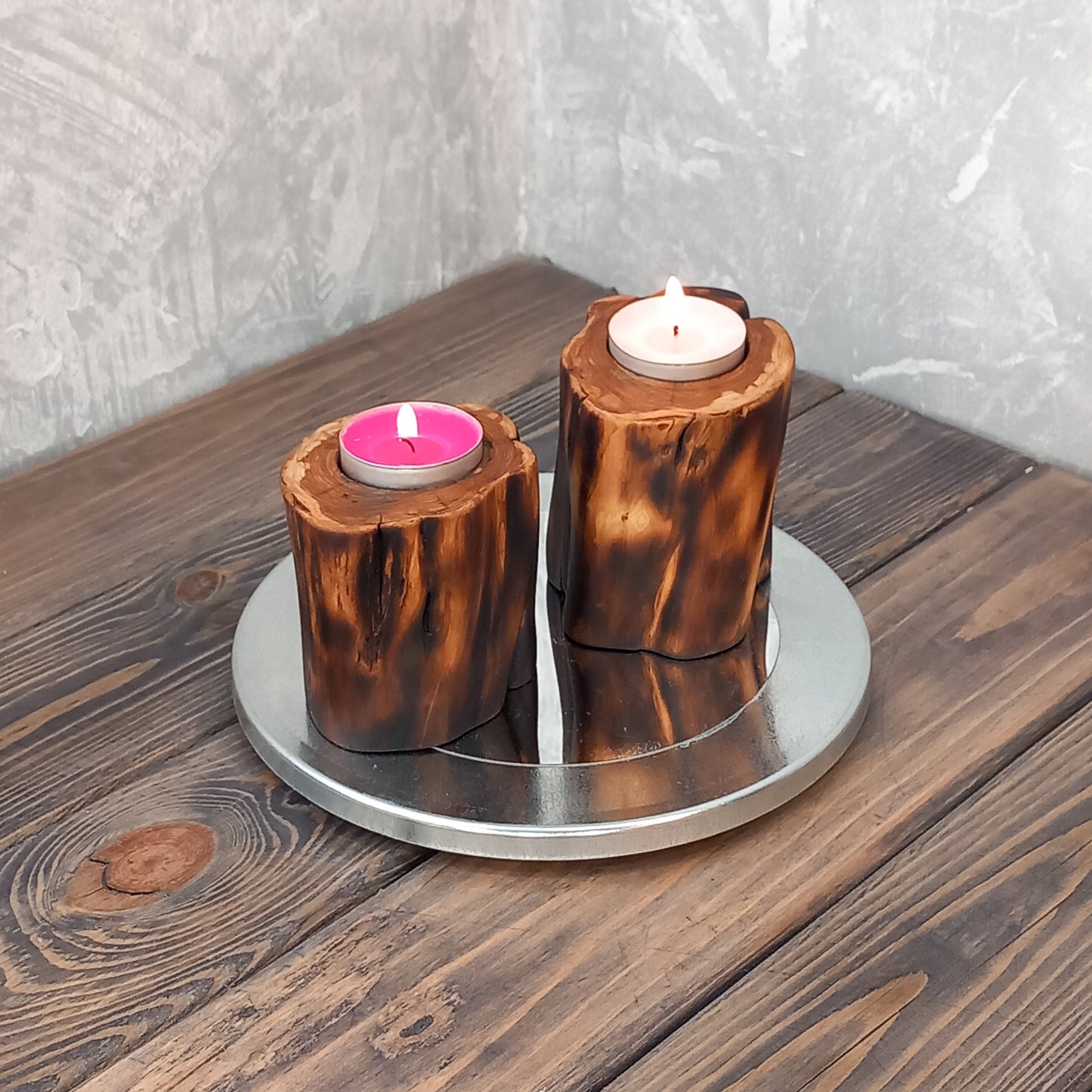 Set of 2 Lilac Wood Candle Holders