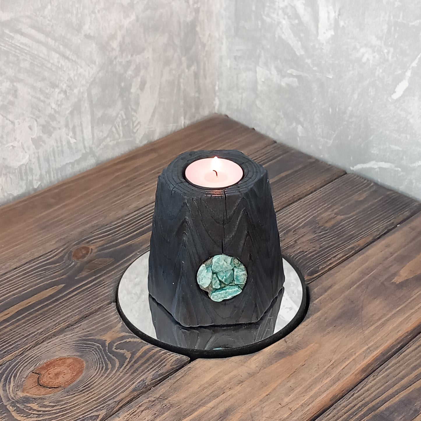 Set of 2 Mosaic Yakisugi Candle Holders