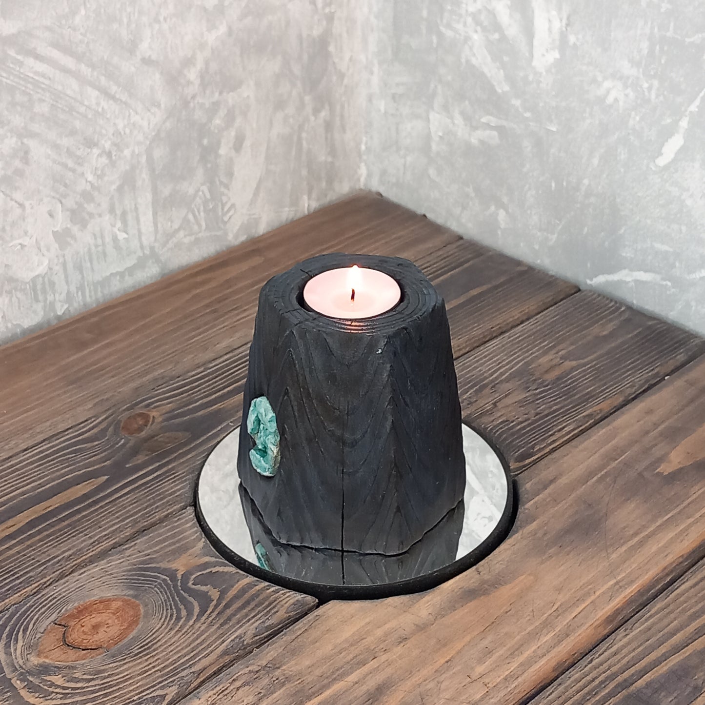 Set of 2 Mosaic Yakisugi Candle Holders