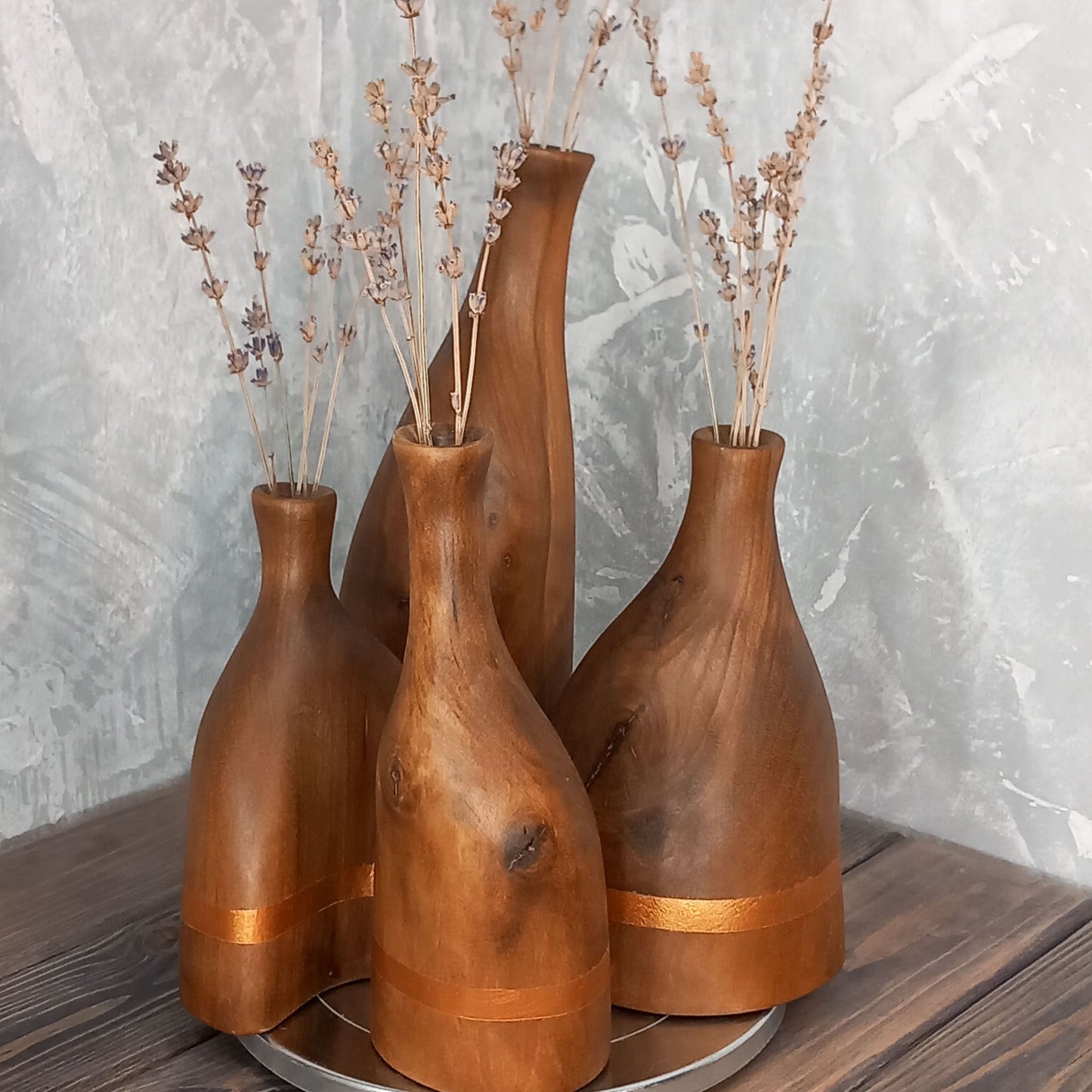 Set of 4 Gold Line Walnut Vases