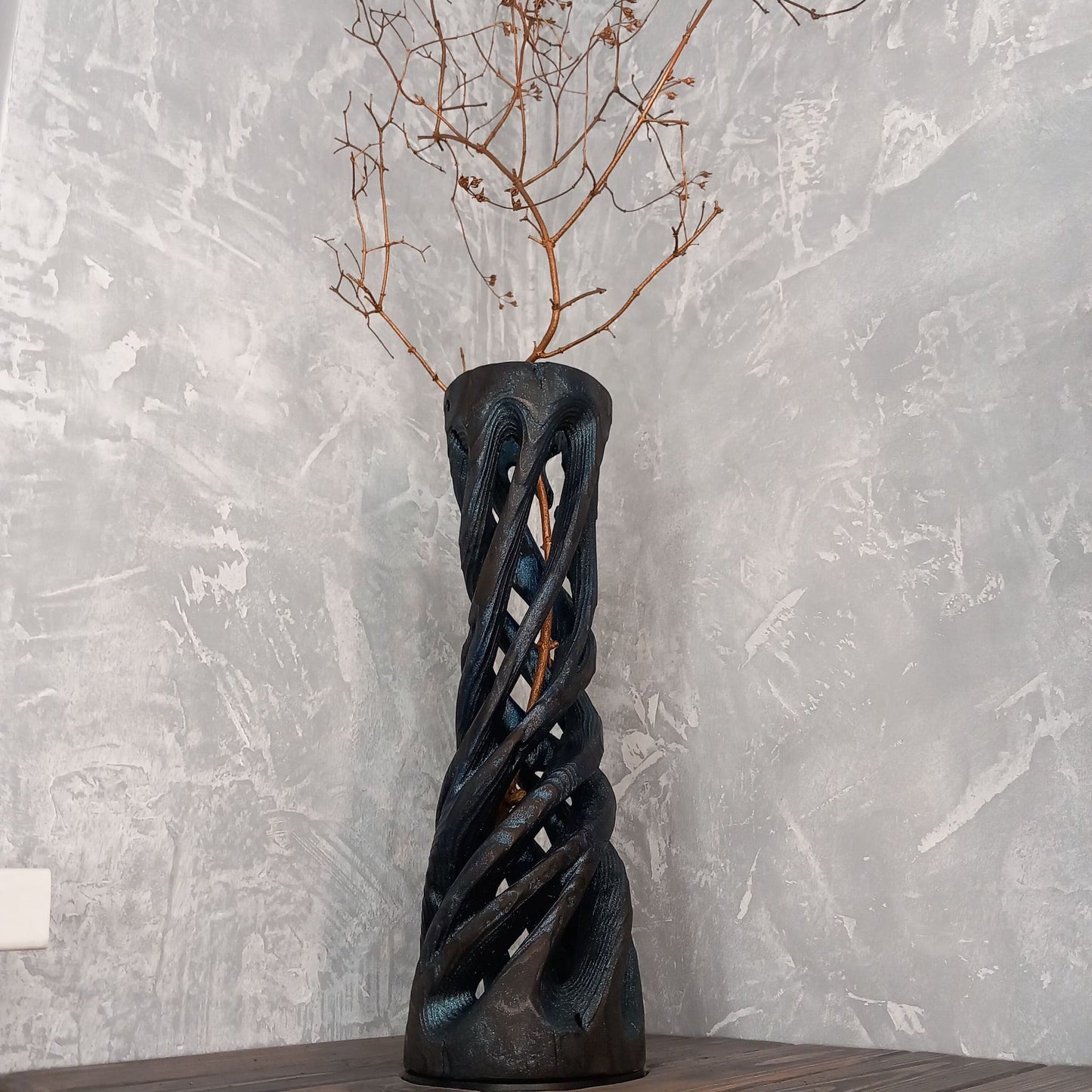Tall Black Spiral Vase Shou Sugi Ban Technique
