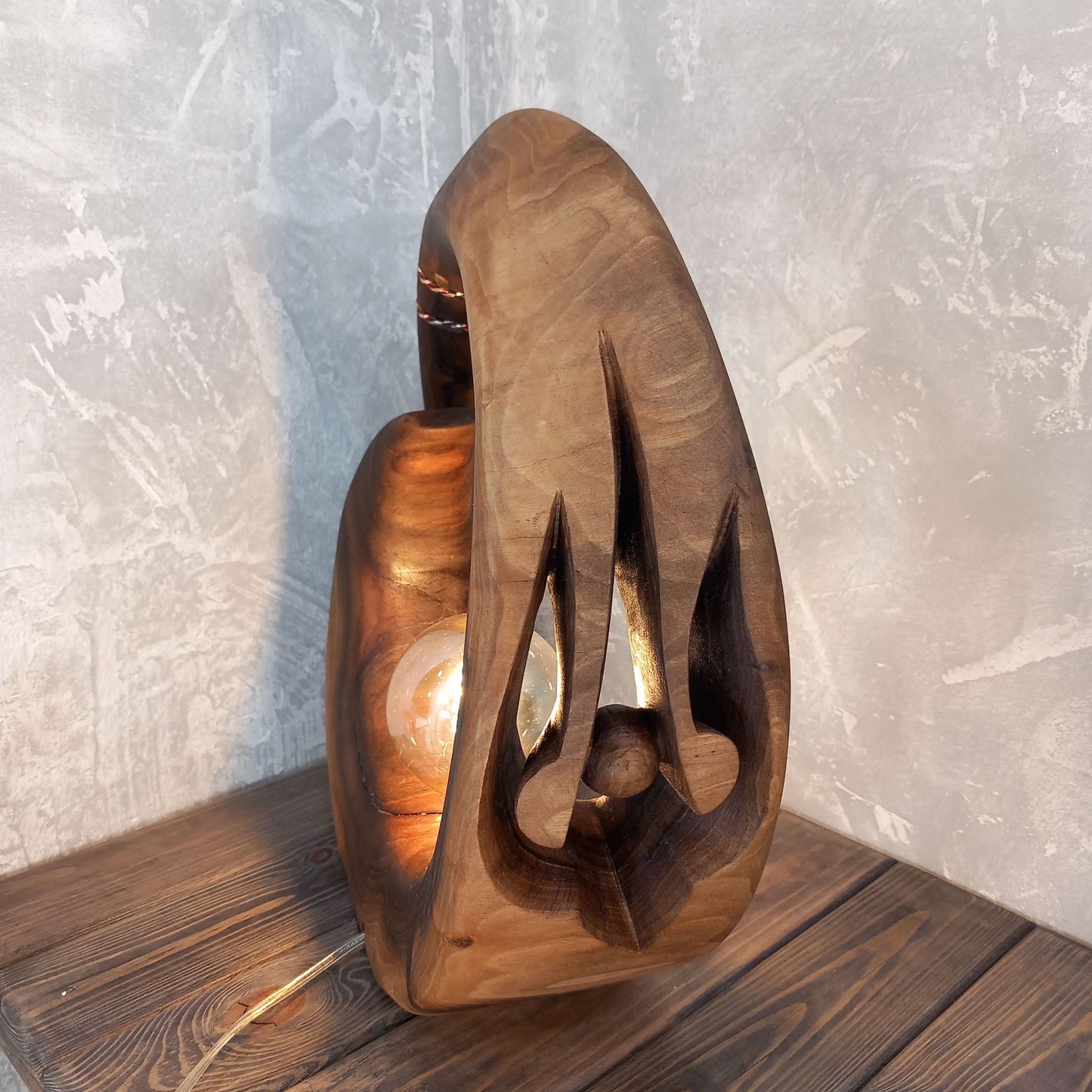 Tryzub Solid Walnut Wood Lamp