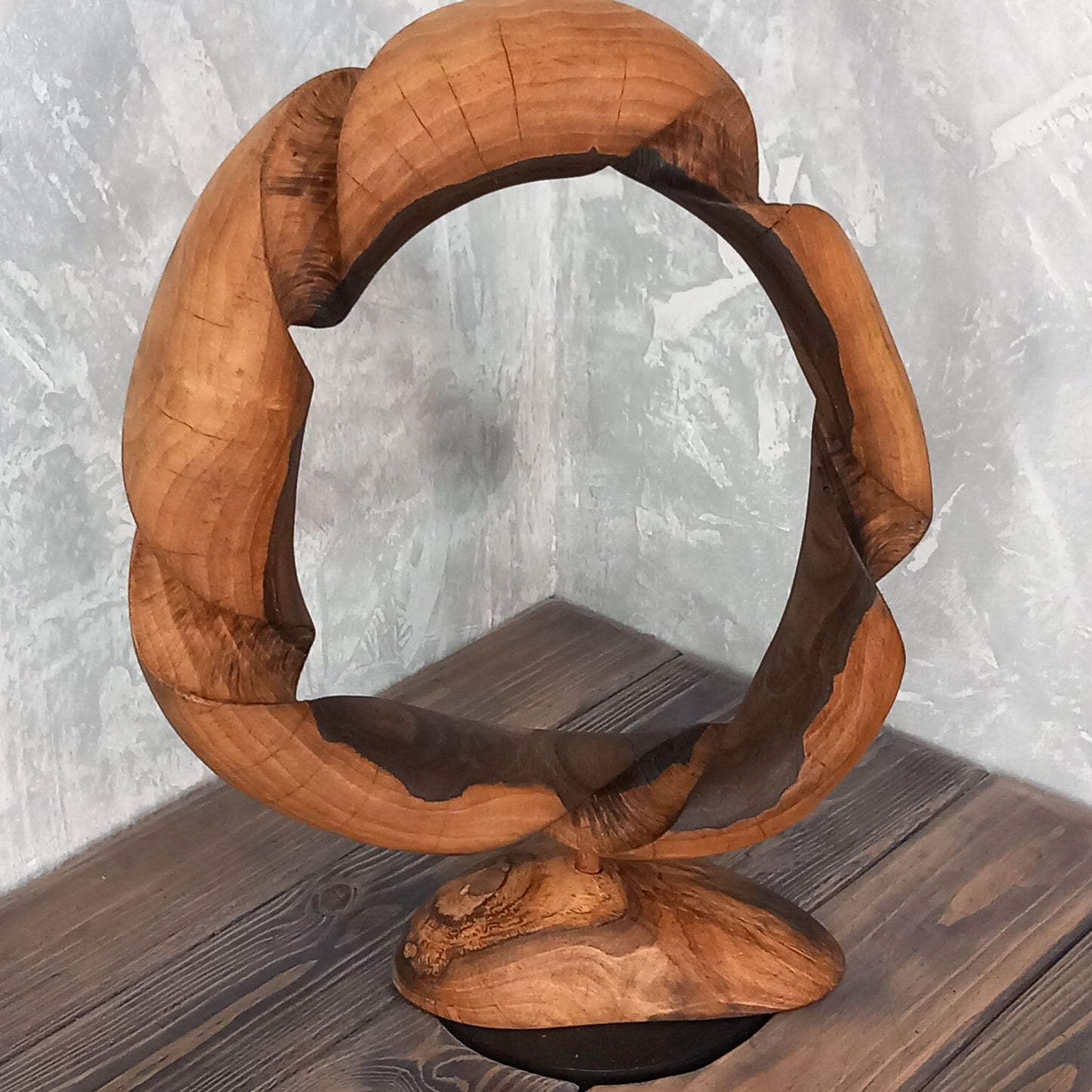 Twisted Spiral Bagel Wooden Sculpture