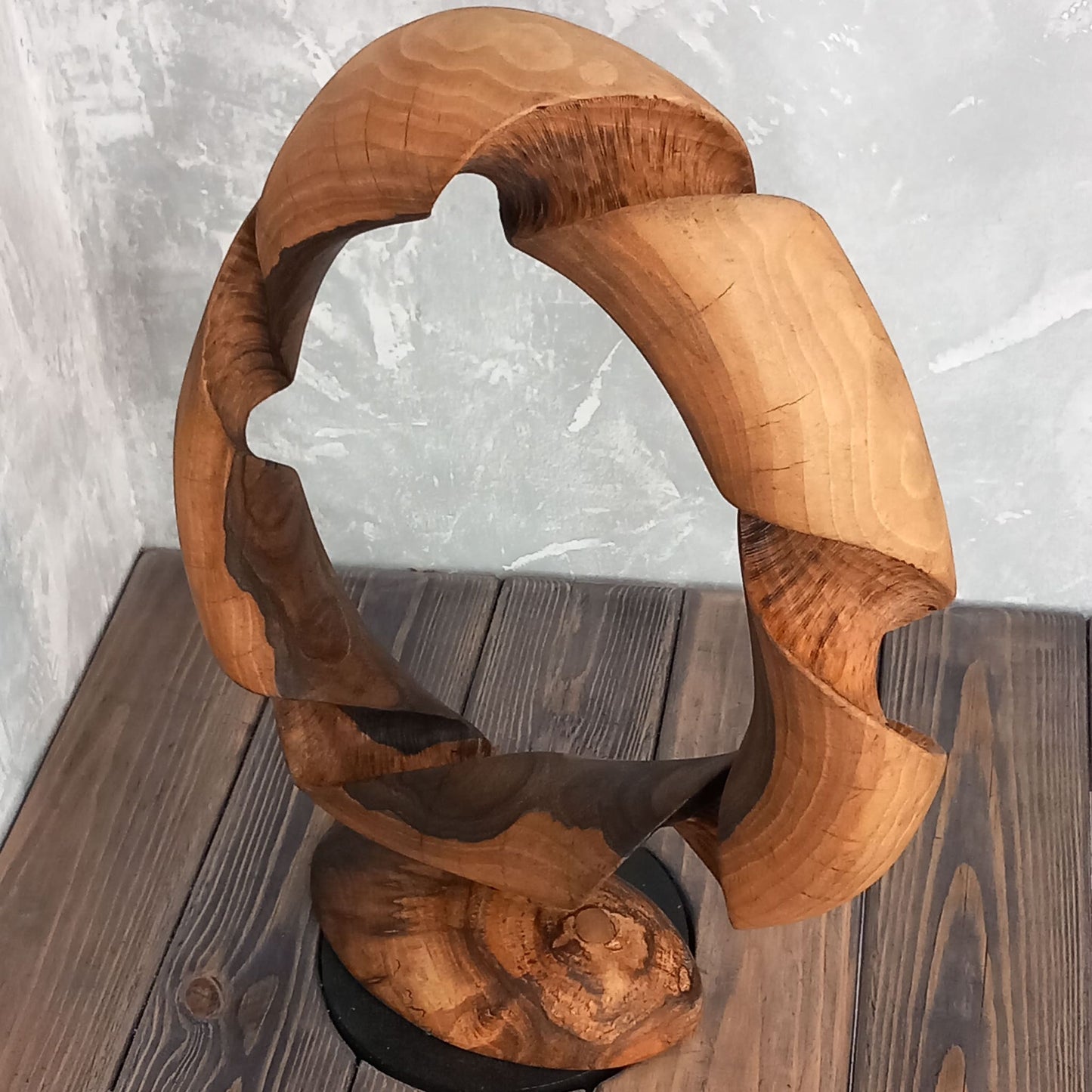 Twisted Spiral Bagel Wooden Sculpture