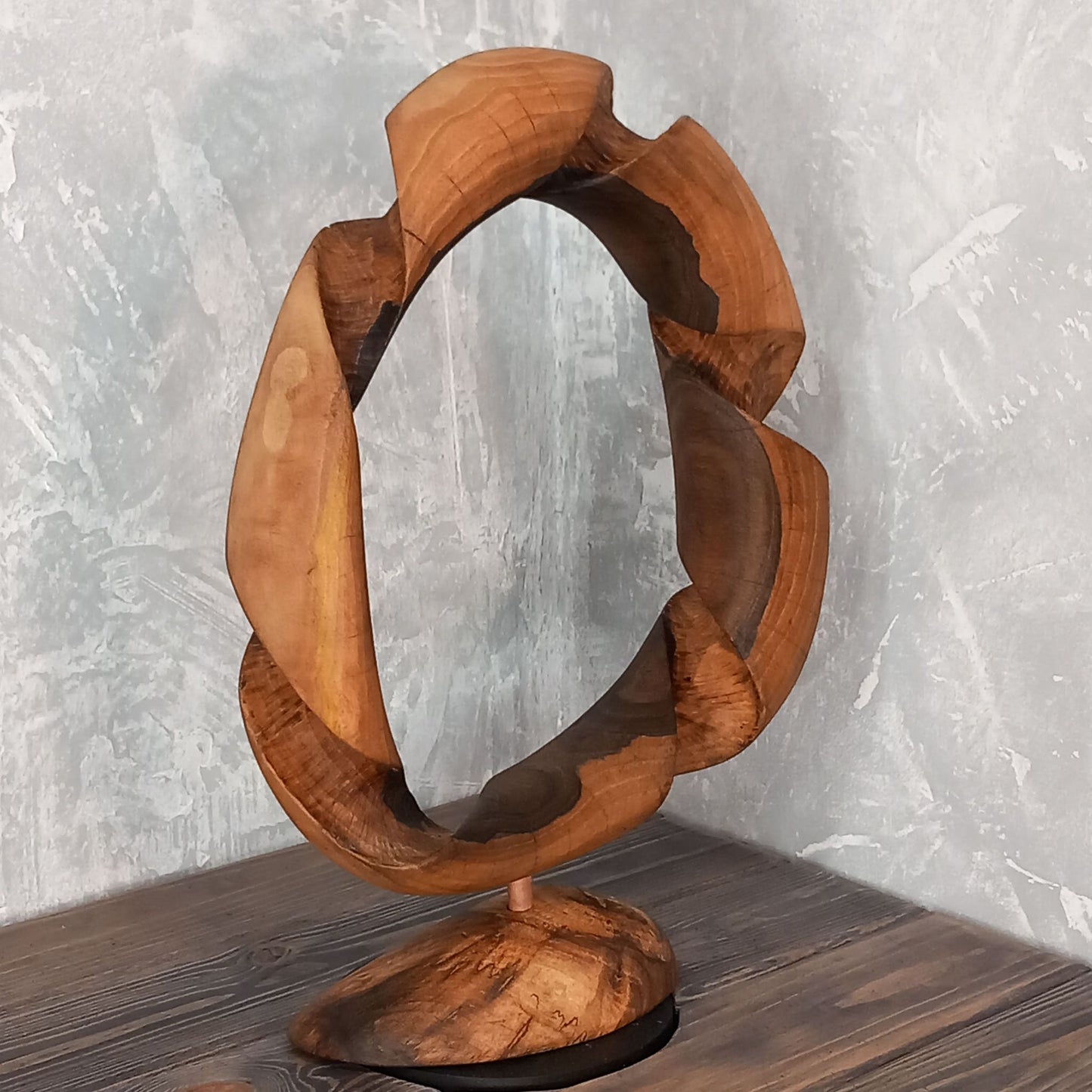 Twisted Spiral Bagel Wooden Sculpture