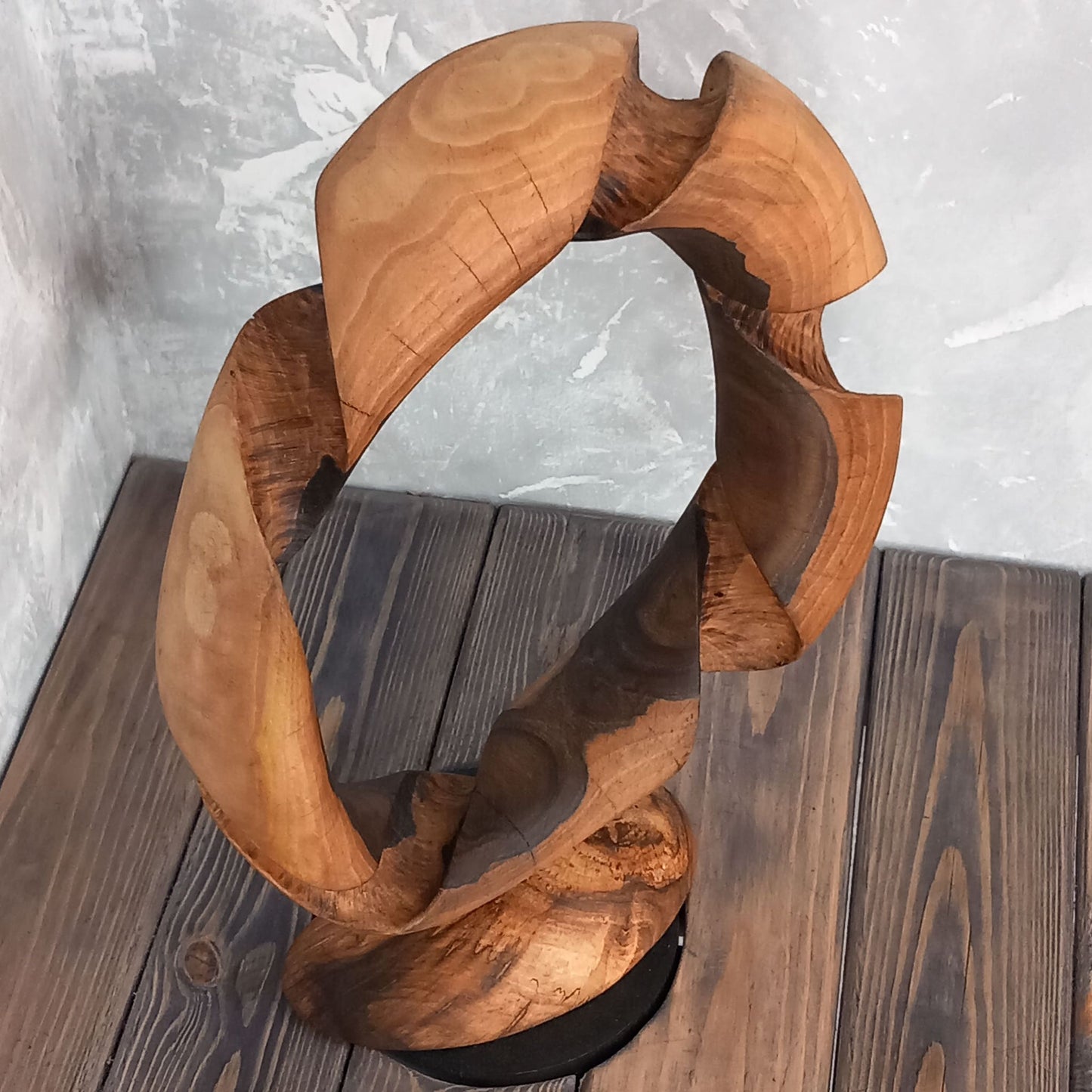 Twisted Spiral Bagel Wooden Sculpture