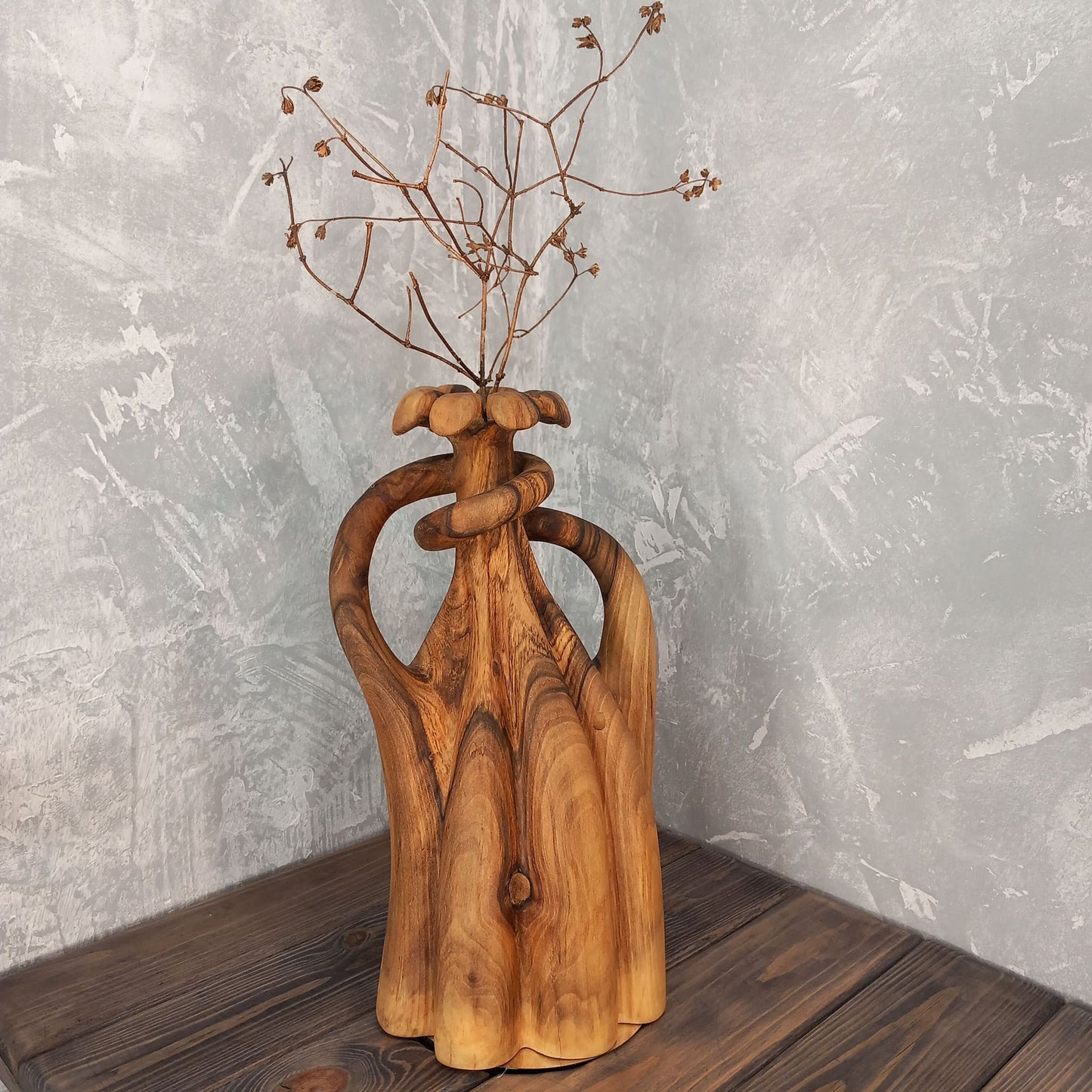 Twisted Wavy Walnut Amphora Vase