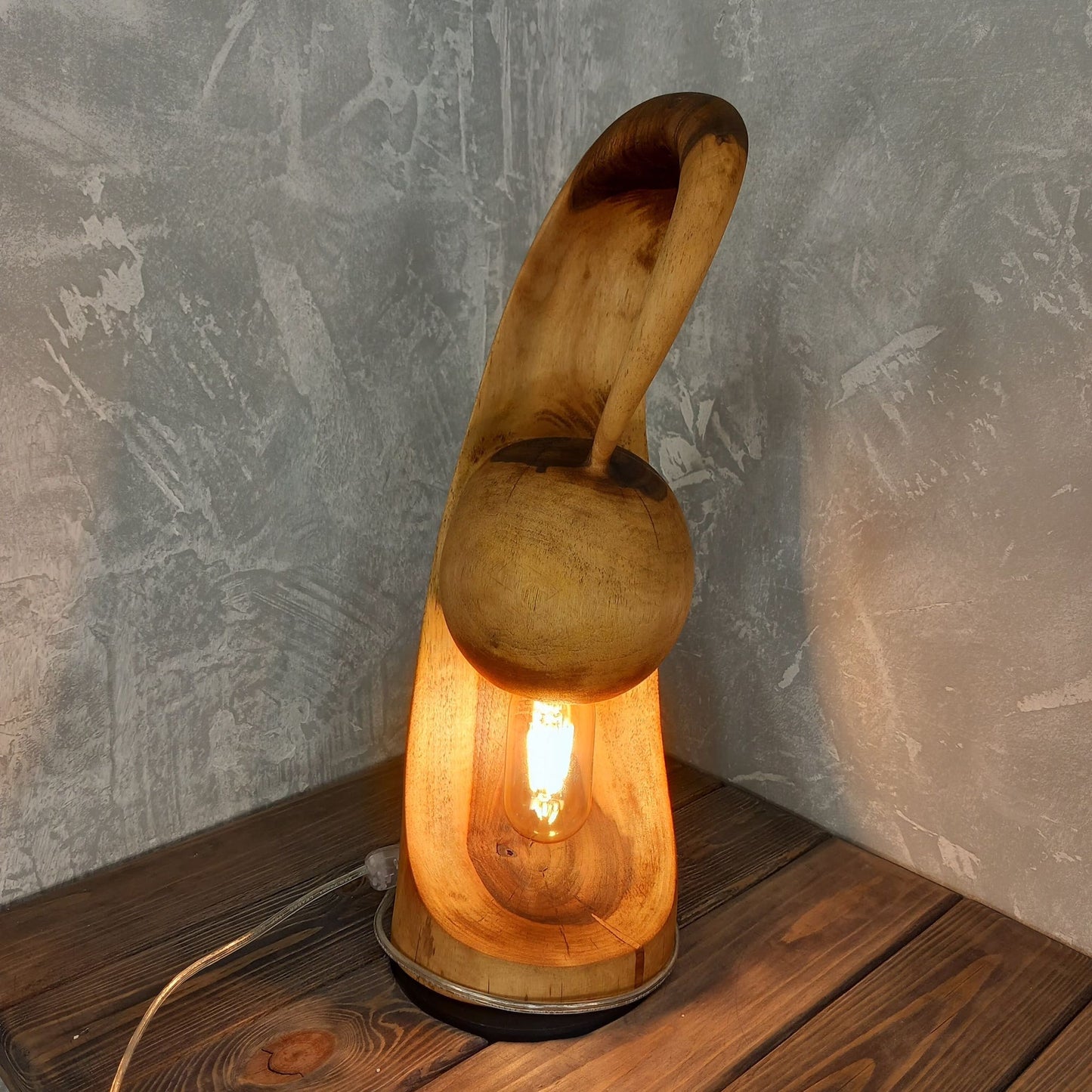 Walnut Wood Sculptural Cactus Lamp