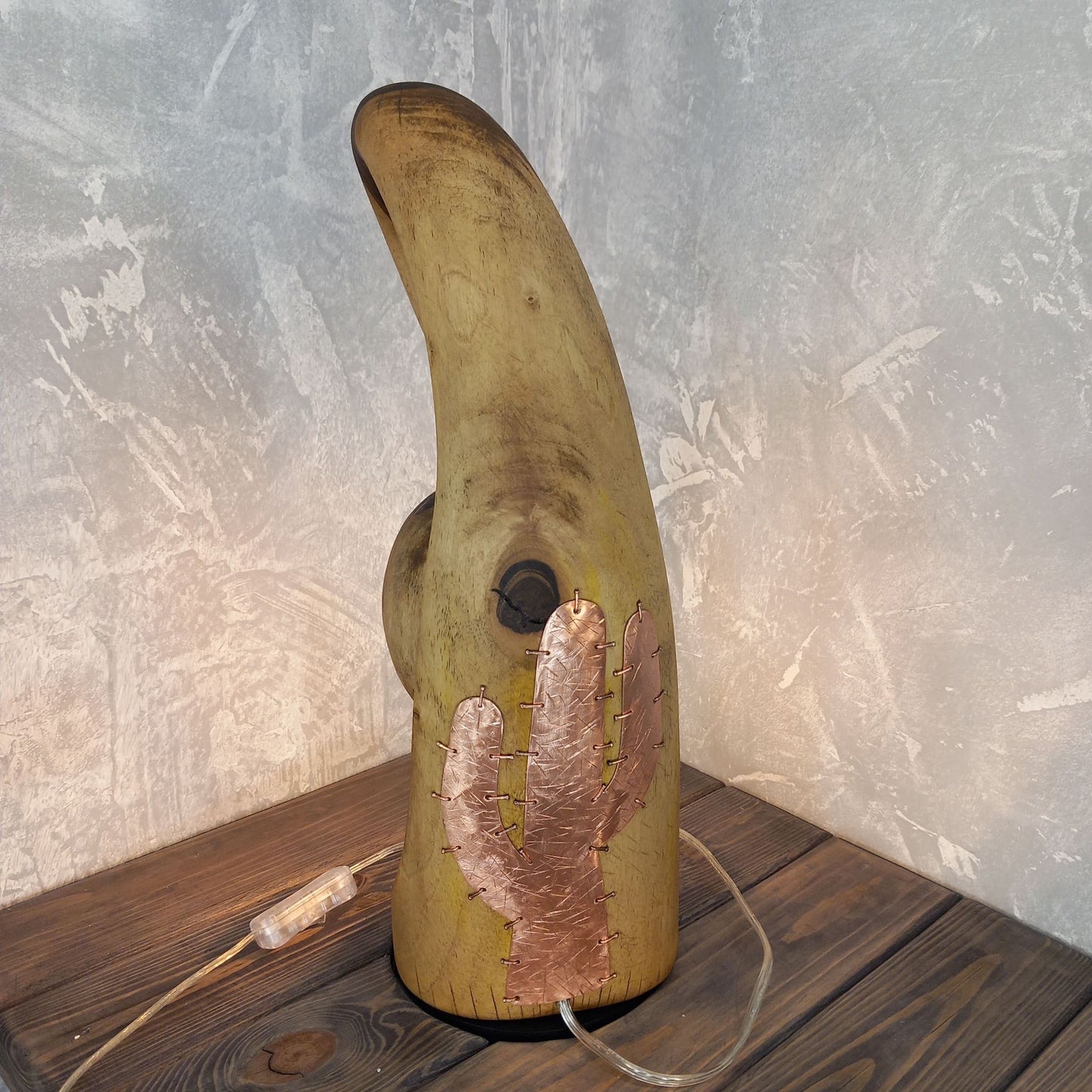 Walnut Wood Sculptural Cactus Lamp