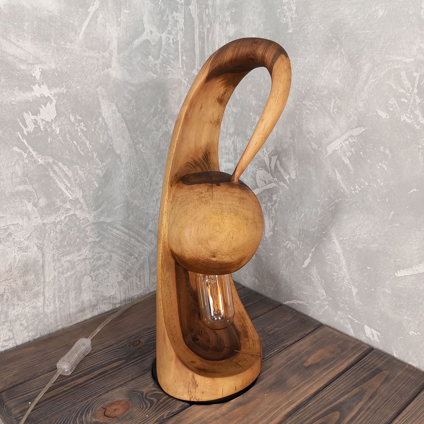 Walnut Wood Sculptural Cactus Lamp