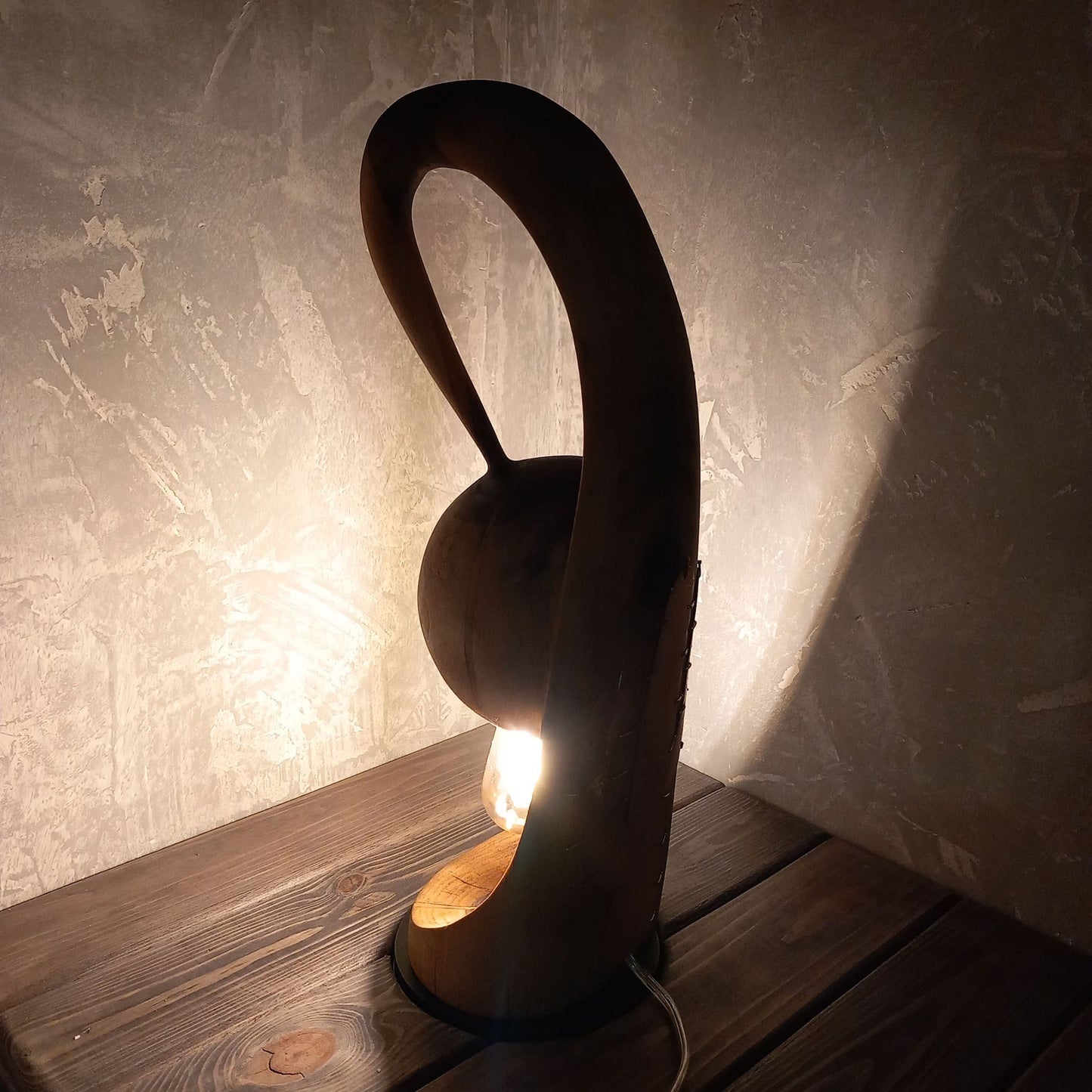 Walnut Wood Sculptural Cactus Lamp