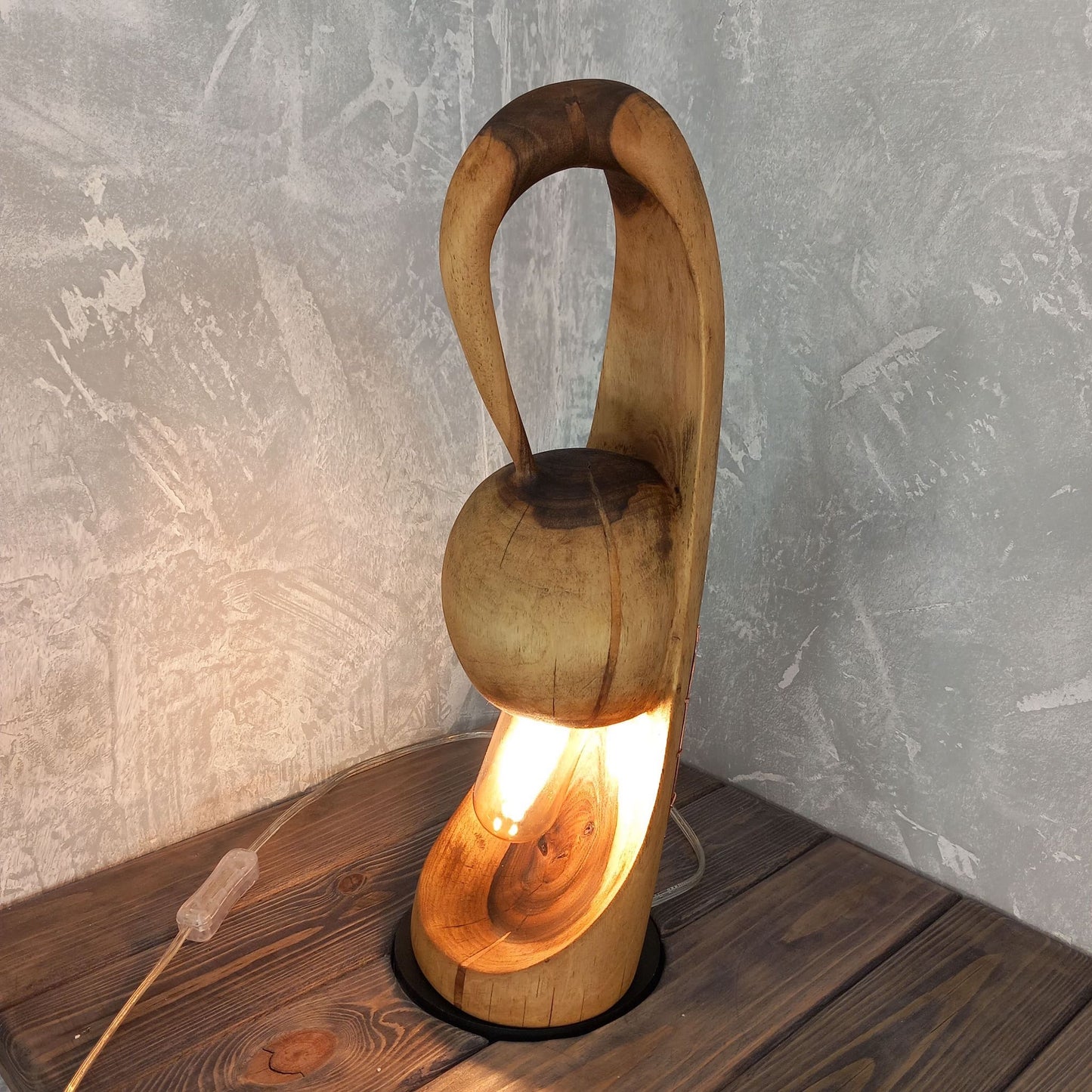 Walnut Wood Sculptural Cactus Lamp
