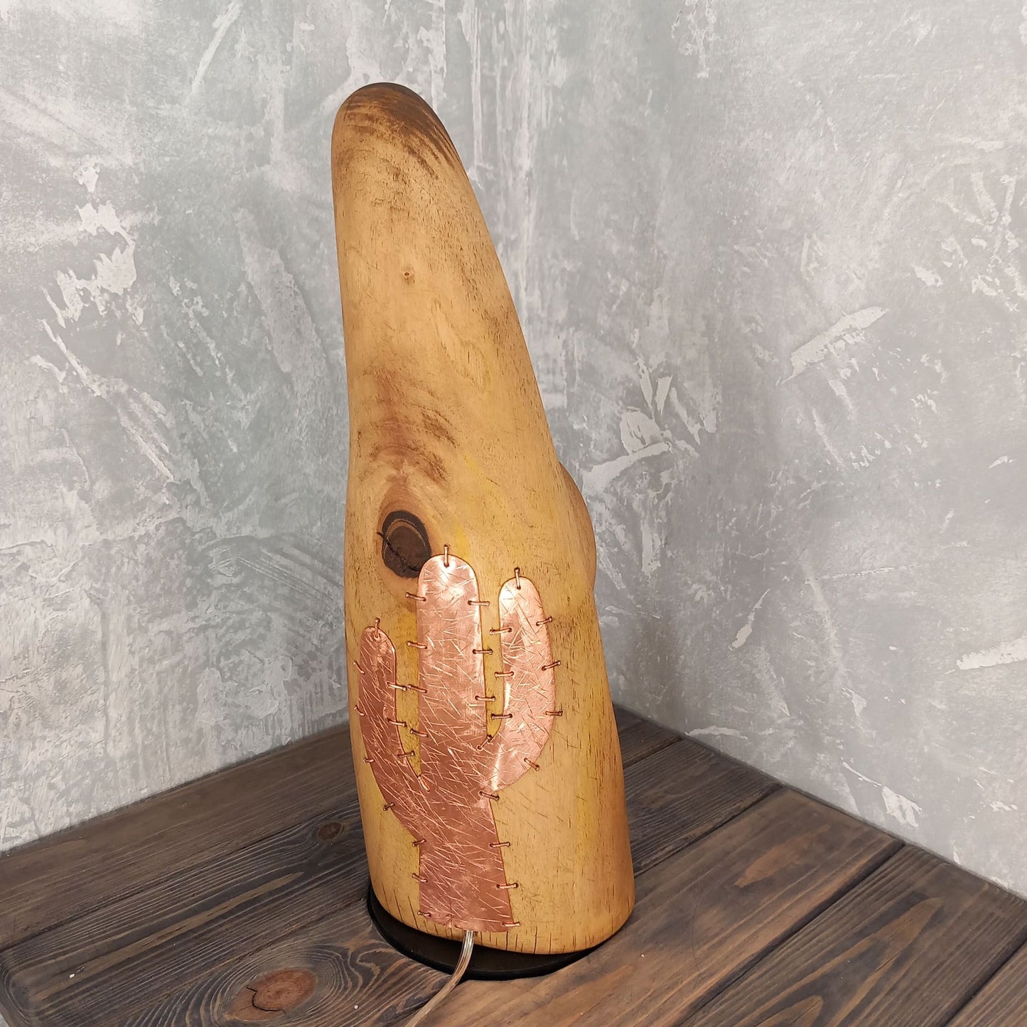 Walnut Wood Sculptural Cactus Lamp