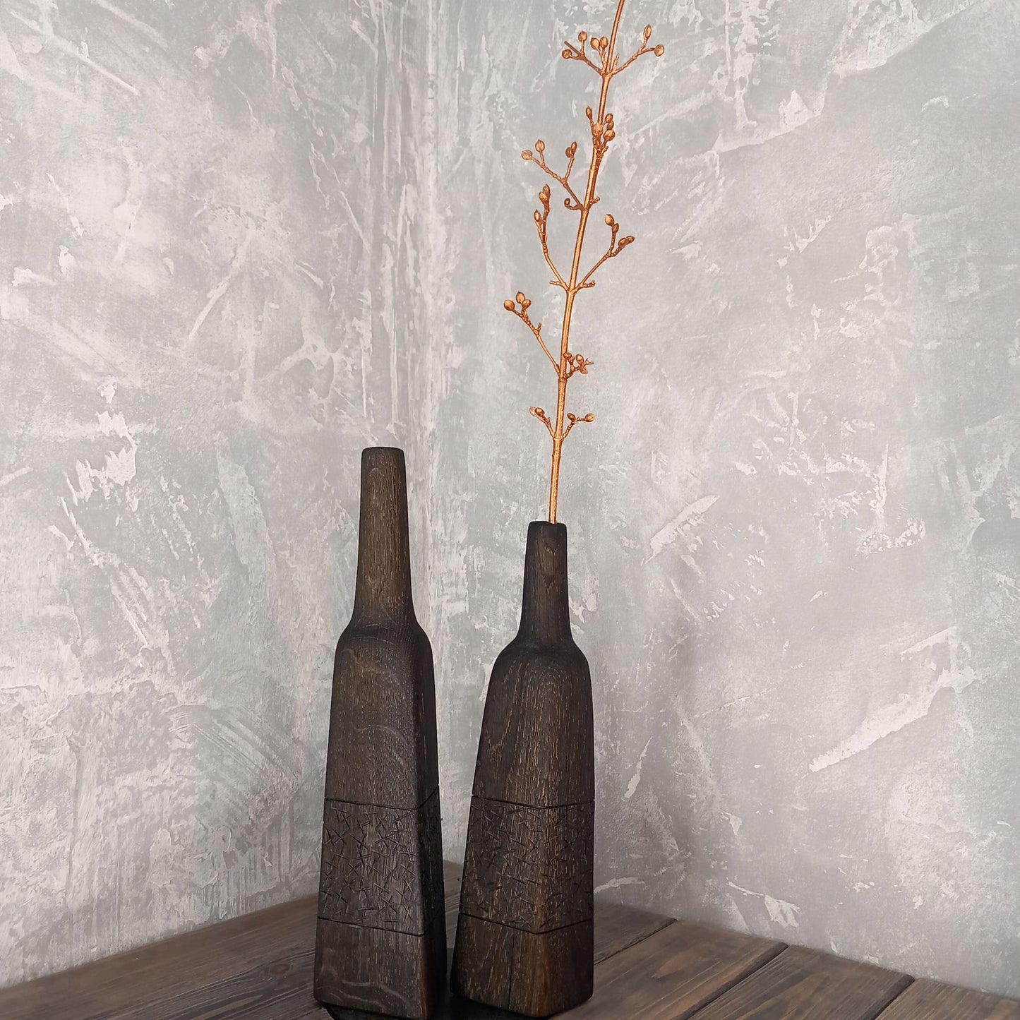 Set of 2 Oak Vases