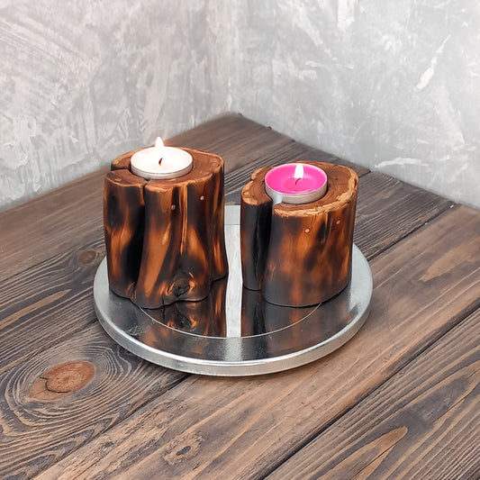 Set of 2 Lilac Wood Candle Holders
