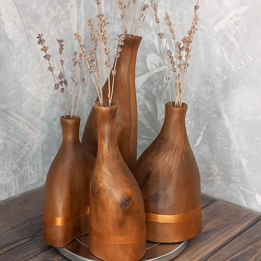 Set of 4 Gold Line Walnut Vases